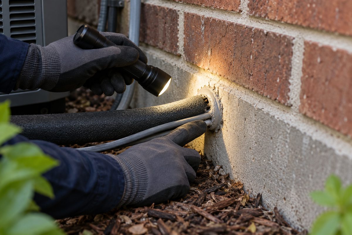 A careful exterior pest inspection at a Frederick home